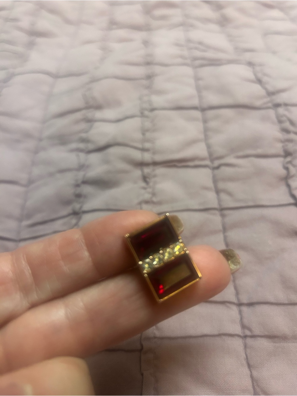 Gold-Tone Cufflinks with Deep Red Inset and Crystal Detail